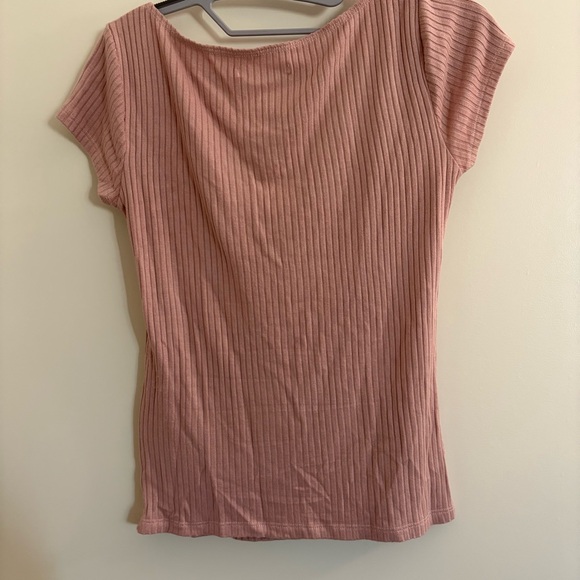 Reformation Blush Pink Square Neck Short Sleeve Ribbed Soft Stretchy Top Sz S - Picture 3 of 6